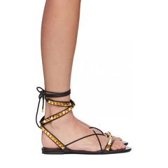 Arden Furtado Roman style Cross-tied Flats Round toe Rivet High help Mixed Colors Open toe sandals Extra large size