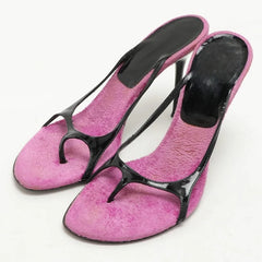 Arden Furtado Black Fine ribbon Pinch toe Slippers Round toe pull-on Super high heel flip-flop Mixed Colors Banquet shoes