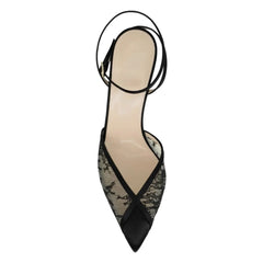 Arden Furtado Black Lace Banquet Shoes Pointed-toe Stilettos heels One word buckle Sandals large size Modern Sandals