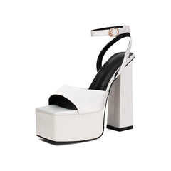 Arden Furtado Blue Satin Peep Toe Shoes Platform Super High Heel Word-Cingulate Sandals Large Size Banquet Shoes