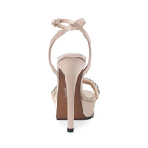 Arden Furtado Champagne Silk Platform Crystal Banquet Shoes Round Toe Super High Heel Sexy Word-Cingulate Sandals