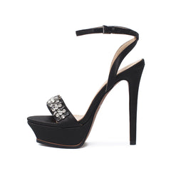 Arden Furtado Champagne Silk Platform Crystal Banquet Shoes Round Toe Super High Heel Sexy Word-Cingulate Sandals
