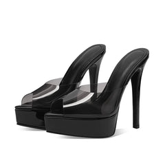 Arden Furtado Colorful sequins Peep toe Slippers Pointed toe Platform Super high heel Word slippers Modern Mules