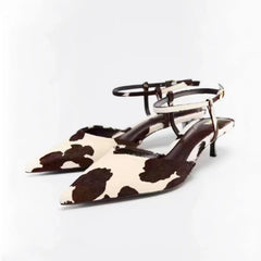 Arden Furtado Cow grain horsehair Kitten heel Closed toe Sandals Pointed-toe Shallow One word buckle sandals