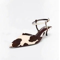 Arden Furtado Cow grain horsehair Kitten heel Closed toe Sandals Pointed-toe Shallow One word buckle sandals