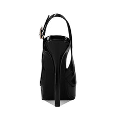 Arden Furtado Cow patent leather peep toe Sandals Platform Super high heel Belt buckle One word buckle Sandals large size