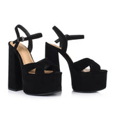 Arden Furtado Embossed cowhide platform Commuter shoes round toe Super high heel word-cingulate sandals large size