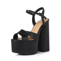 Arden Furtado Embossed cowhide platform Commuter shoes round toe Super high heel word-cingulate sandals large size