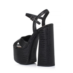 Arden Furtado Embossed cowhide platform Commuter shoes round toe Super high heel word-cingulate sandals large size