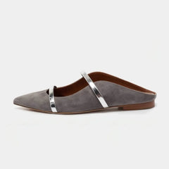 Arden Furtado Grey suede One-word bMules Pointed toe Pull-on Flat Mixed Colors Closed toe slippers