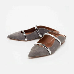 Arden Furtado Grey suede One-word bMules Pointed toe Pull-on Flat Mixed Colors Closed toe slippers