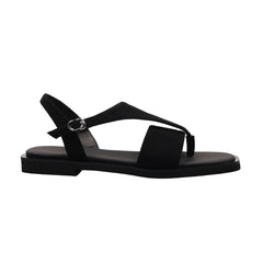 Arden Furtado style Sheep suede Pinch toe Sandals Square toe Flat T belt Buckle strap Open toe Roman sandals