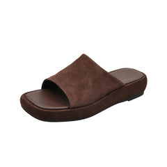 Arden Furtado style Sheep suede platform Word slippers Square toe Flats shoes Middle hee beach Cool slippers