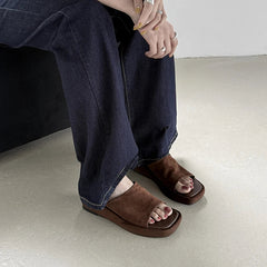 Arden Furtado style Sheep suede platform Word slippers Square toe Flats shoes Middle hee beach Cool slippers