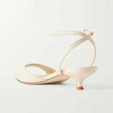 Arden Furtado Kitten heel off-white cowhide Open toe Sandals round toe One word buckle Thin heels Commuter Modern Sandals