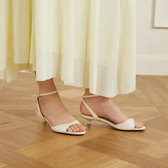 Arden Furtado Kitten heel off-white cowhide Open toe Sandals round toe One word buckle Thin heels Commuter Modern Sandals