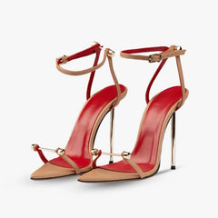 Arden Furtado Metal Stiletto Belt buckle word-cingulate Pointed toe Metal buckle Super high heel Open toe sandals