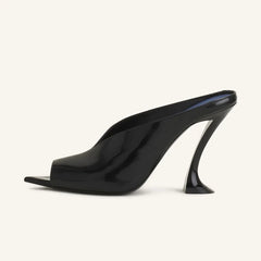 Arden Furtado Patent Leather Alien heel Peep toe slippers large size Pointed toe Pull-on Super high heel Satin Mules