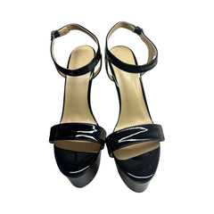 Arden Furtado Patent Leather Platform Banquet shoes round toe Super high heel One word buckle sandals Large size