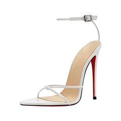 Arden Furtado Patent Leather Pointed toe Belt buckle Super high heel Diamond chain Open toe One word buckle sandals