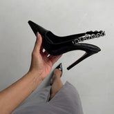 Arden Furtado Patent Leather Pointed-toe Super high heel Sling back shoes Diamond chain Modern Sandals Banquet shoes