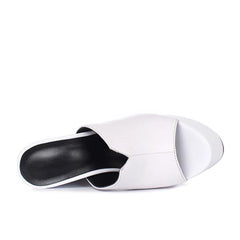 Arden Furtado Peep toe Platform Super high heel Word slippers Extra large size Black Round toe Pull-on Mules