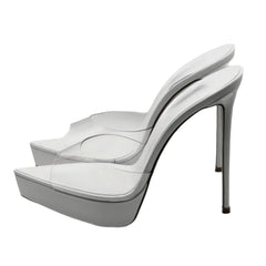 Arden Furtado Platform Stiletto Heel Transparent PVC Peep toe Slippers Pointed Super high heel large size Dinner Mules