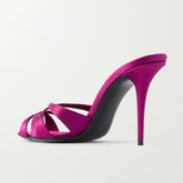 Arden Furtado Purple satin Banquet shoes Word slippers Round toe Super high heel Slip-on Open toe Mules Extra large size