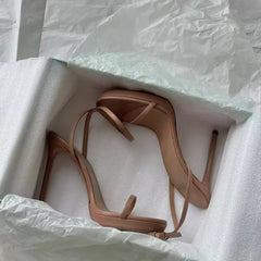 Arden Furtado Round toe Platform Super high heel One word buckle Sandals banquet shoes large size Open toe Modern Sandals