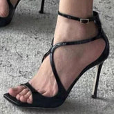Arden Furtado Silk Peep Toe Square Toe Cross Strap Belt Buckle Word-Cingulate Dinner Open Toe Sandals Large Size