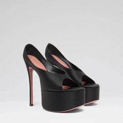 Arden Furtado Silver Bright leather Peep toe Slippers Round toe Platform Super high heel Word slippers Modern Mules