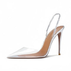 Arden Furtado Transparent PVC Crystal Banquet shoes Pointed toe Super high heel Back Strap closed-toe Sandals