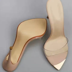 Arden Furtado Transparent PVC Mixed Colors Open Toe Metal Pointed Slip-On Super High Heel Word Slippers Extra Large Size