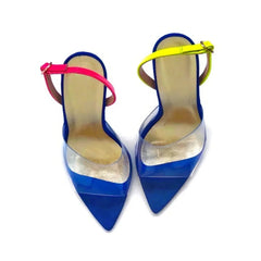 Arden Furtado Transparent PVC Mixed Colors Sandals Peep toe Pointed to Stilettos heels Back Strap One word buckle Sandals