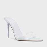 Arden Furtado Transparent PVC Thin heels Peep toe Mules pointed Slip-on Super high heel Word slippers white Wedding shoes