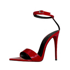 Arden Furtado White Wedding Shoes Pointed Toe Belt Buckle Super High Heel Ankle Strap Sandals Large Size Modern Sandals