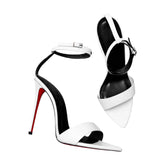 Arden Furtado White Wedding Shoes Pointed Toe Belt Buckle Super High Heel Ankle Strap Sandals Large Size Modern Sandals