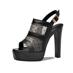 Arden Furtado White cowhide Waterproof platform Peep toe shoes Round toe Super high heel Mesh One word buckle sandals