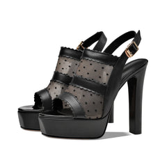 Arden Furtado White cowhide Waterproof platform Peep toe shoes Round toe Super high heel Mesh One word buckle sandals