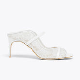 Arden Furtado White lace Peep toe Slippers Round toe pull-on Super high heel Sexy Word slippers Banquet shoes