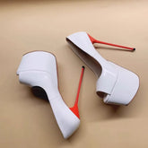 Arden Furtado White patent leather peep toe Pumps Round toe Platform Super high heel Single shoe large size Banquet shoes