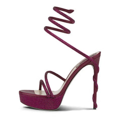 Arden Furtado Silk Round toe Platform Super high heel Serpentine rhinestone High help Sexy Party Open toe Sandals