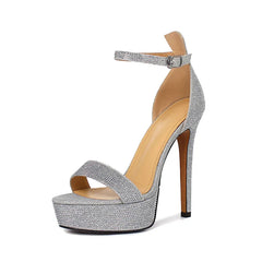 Arden Furtado Sheep suede Round toe Platform Thin heels Super high heel Crystal word-cingulate Sandals