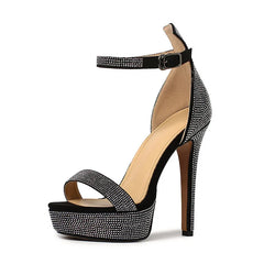Arden Furtado Sheep suede Round toe Platform Thin heels Super high heel Crystal word-cingulate Sandals