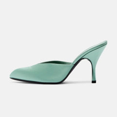 Arden Furtado Yellow Satin Stilettos heels Mules Round toe Pull-on High-heeled Dinner shoes Closed toe Slippers