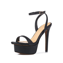 Arden Furtado cowhide Platform Commuter shoes Round Toe Sexy Super high heel Open toe word-cingulate Sandals Large size