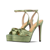 Arden Furtado cowhide Platform bowknot Banquet shoes round toe Super high heel Sexy Buckle strap word-cingulate Sandals