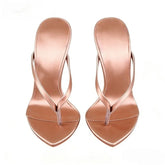 Arden Furtado pink silk Pinch toe Slippers Pointed toe pull-on Super high heel flip-flop Large size Mules
