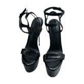 Arden Furtado purple Metal embossed leather Platform Banquet shoes round toe Super high heel Belt buckle Roman sandals
