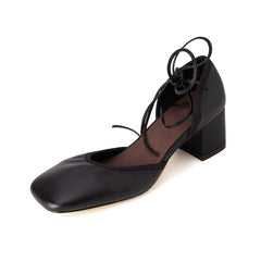 Arden Furtado sheepskin Ankle strap Sandals Square toe Chunky heels Shallow Sandals Large size Closed toe Sandals